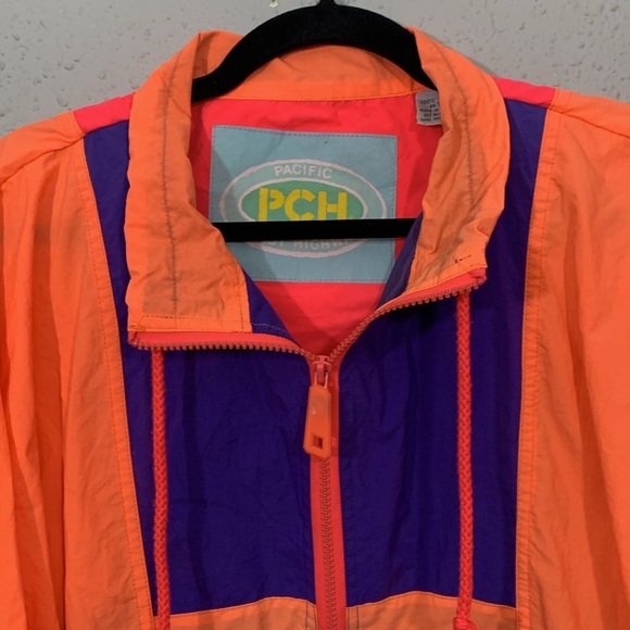 PCH 80’s Pacific Coast Highway Neon Color Block Half Zip Pull Over Windbreaker - Picture 4 of 14
